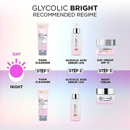 L'Oreal Paris Glycolic Bright Daily Foaming Facial Cleanser, 50ml - Glowing Face Wash for Dull Skin