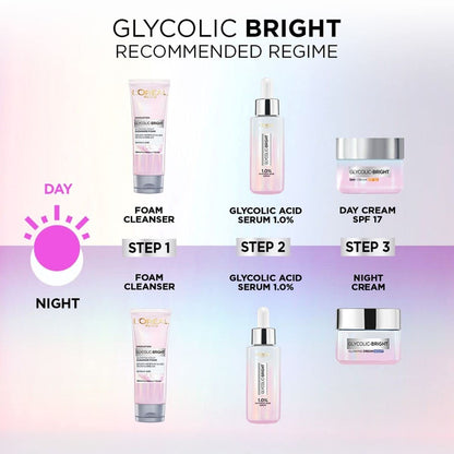 L'Oreal Paris Glycolic Bright Daily Foaming Facial Cleanser, 50ml - Glowing Face Wash for Dull Skin