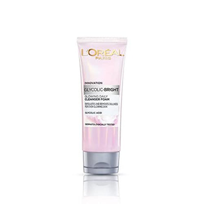 L'Oreal Paris Glycolic Bright Daily Foaming Facial Cleanser, 50ml - Glowing Face Wash for Dull Skin