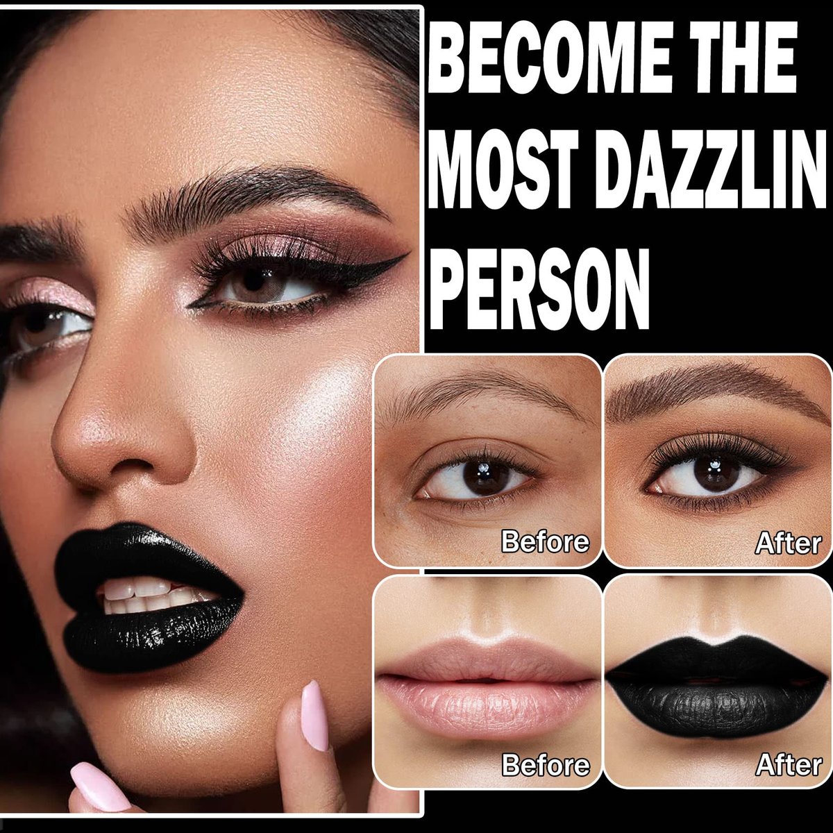 CAHIUYOA Black Matte Lipstick & Lip Liner Set – Waterproof, Long Lasting, Smudge Proof for Halloween Cosplay Goth Makeup Avelisse