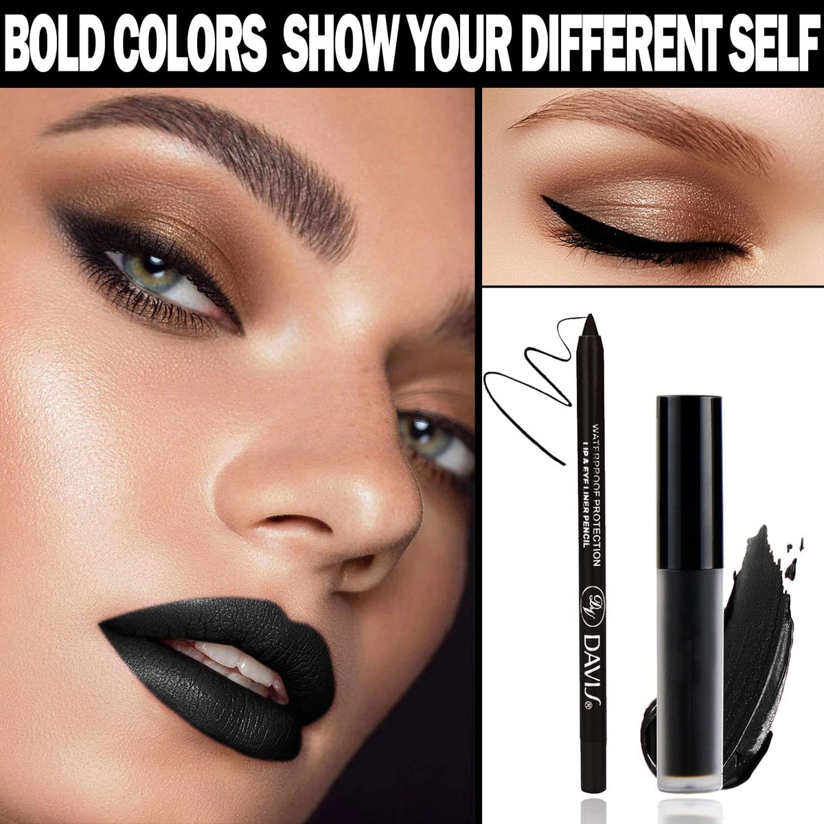 CAHIUYOA Black Matte Lipstick & Lip Liner Set – Waterproof, Long Lasting, Smudge Proof for Halloween Cosplay Goth Makeup Avelisse
