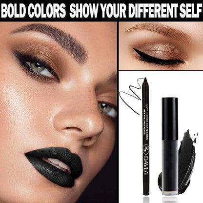CAHIUYOA Black Matte Lipstick & Lip Liner Set – Waterproof, Long Lasting, Smudge Proof for Halloween Cosplay Goth Makeup Avelisse