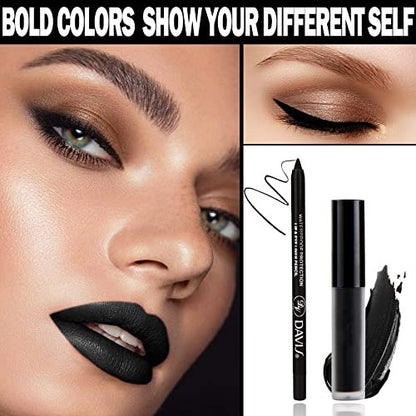 CAHIUYOA Black Matte Lipstick & Lip Liner Set – Waterproof, Long Lasting, Smudge Proof for Halloween Cosplay Goth Makeup Avelisse