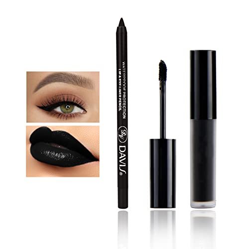 CAHIUYOA Black Matte Lipstick & Lip Liner Set – Waterproof, Long Lasting, Smudge Proof for Halloween Cosplay Goth Makeup Avelisse