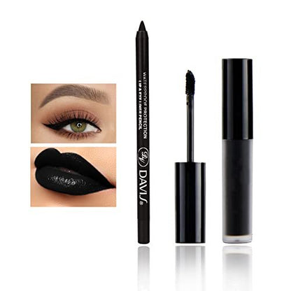 CAHIUYOA Black Matte Lipstick & Lip Liner Set – Waterproof, Long Lasting, Smudge Proof for Halloween Cosplay Goth Makeup Avelisse