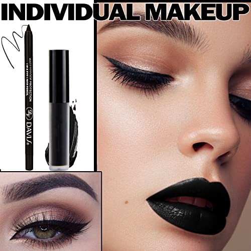 CAHIUYOA Black Matte Lipstick & Lip Liner Set – Waterproof, Long Lasting, Smudge Proof for Halloween Cosplay Goth Makeup Avelisse