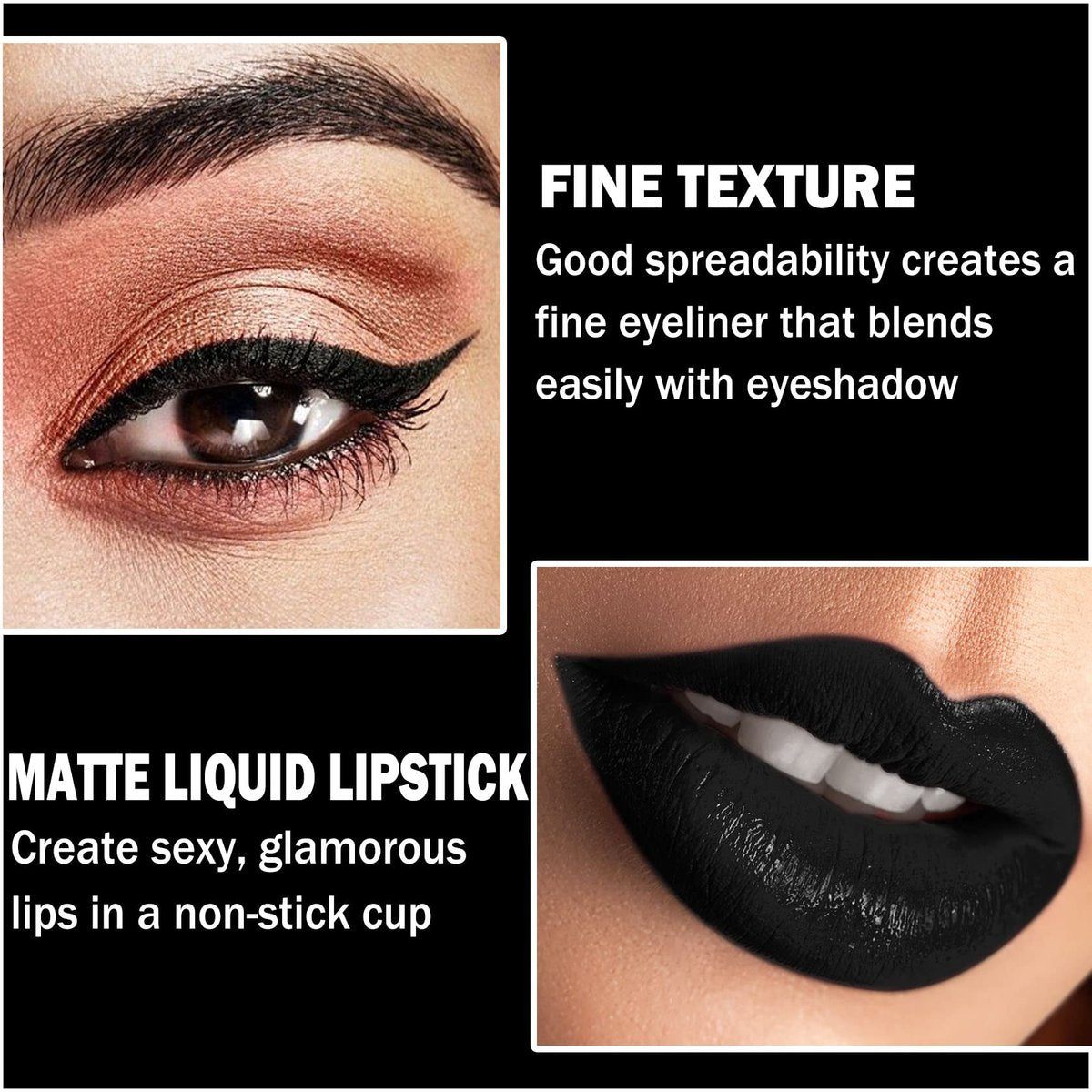 CAHIUYOA Black Matte Lipstick & Lip Liner Set – Waterproof, Long Lasting, Smudge Proof for Halloween Cosplay Goth Makeup Avelisse