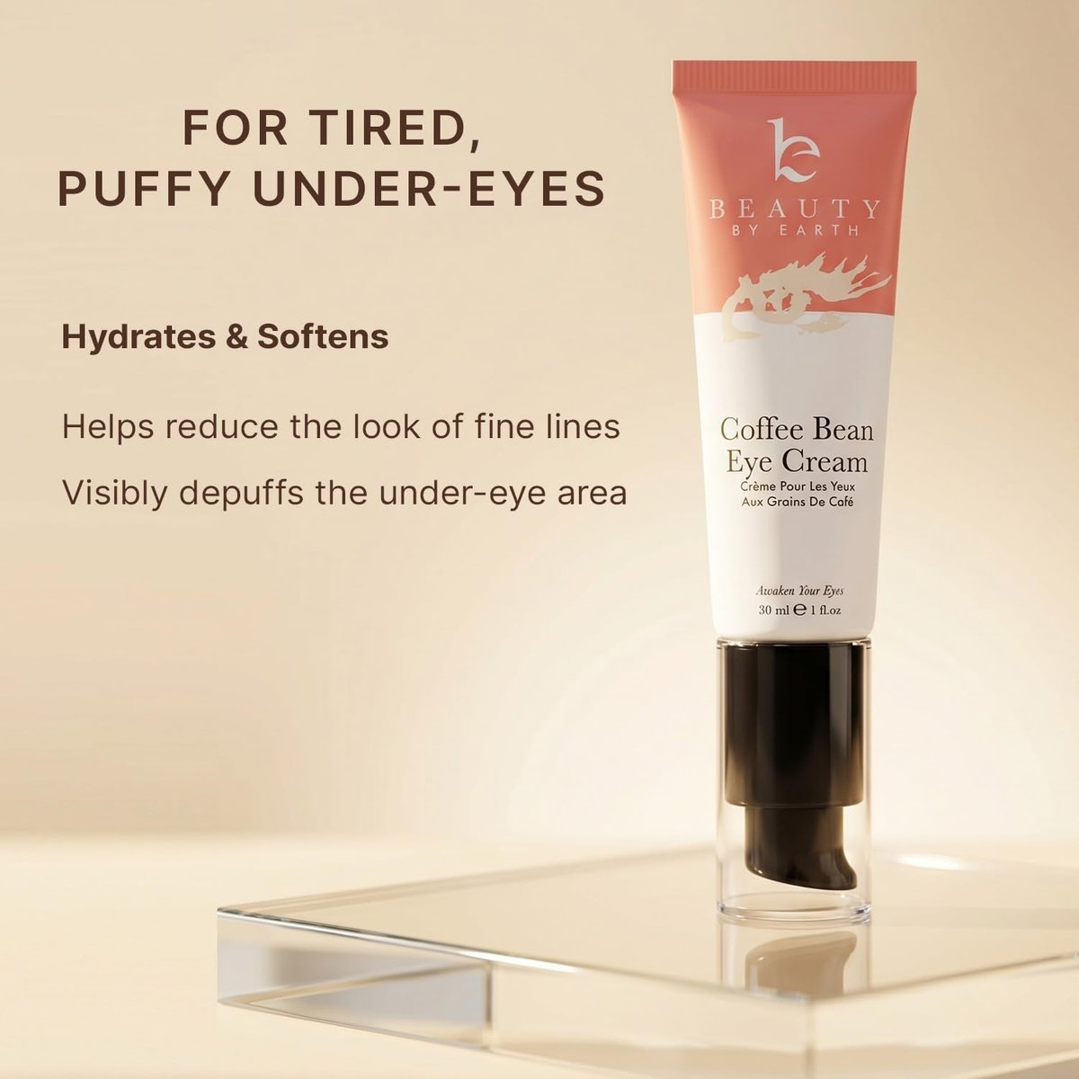 Beauty by Earth Caffeine Eye Cream for Puffiness & Bags Under Eyes - USA Made with Natural & Organic Ingredients, Under Eye Cream for Dark Circles with Glycerin & Vitamin E, Brightens & Refreshes Avelisse
