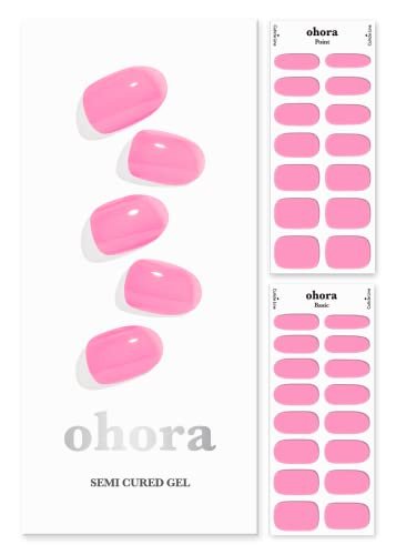 Ohora Semi Cured Gel Nail Strips - N Tint High-Teen Pink Tint, Long-Lasting Salon-Quality Nails at Home, Includes Prep Pads, File & Wooden Stick Avelisse