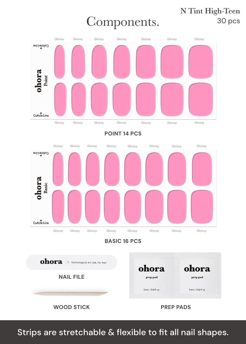 Ohora Semi Cured Gel Nail Strips - N Tint High-Teen Pink Tint, Long-Lasting Salon-Quality Nails at Home, Includes Prep Pads, File & Wooden Stick Avelisse