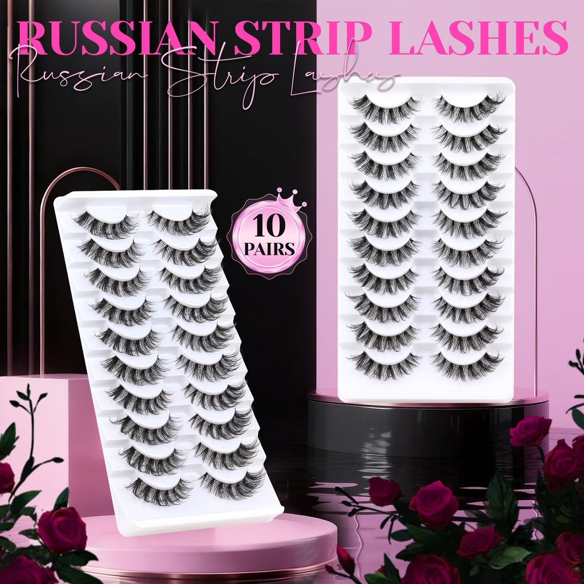 Veleasha Russian Strip Lashes with Clear Band – D Curl Faux Mink 10 Pairs (DT11) - görsel 15