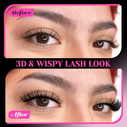 Veleasha Russian Strip Lashes with Clear Band – D Curl Faux Mink 10 Pairs (DT11)