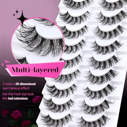 Veleasha Russian Strip Lashes with Clear Band – D Curl Faux Mink 10 Pairs (DT11) - görsel 12