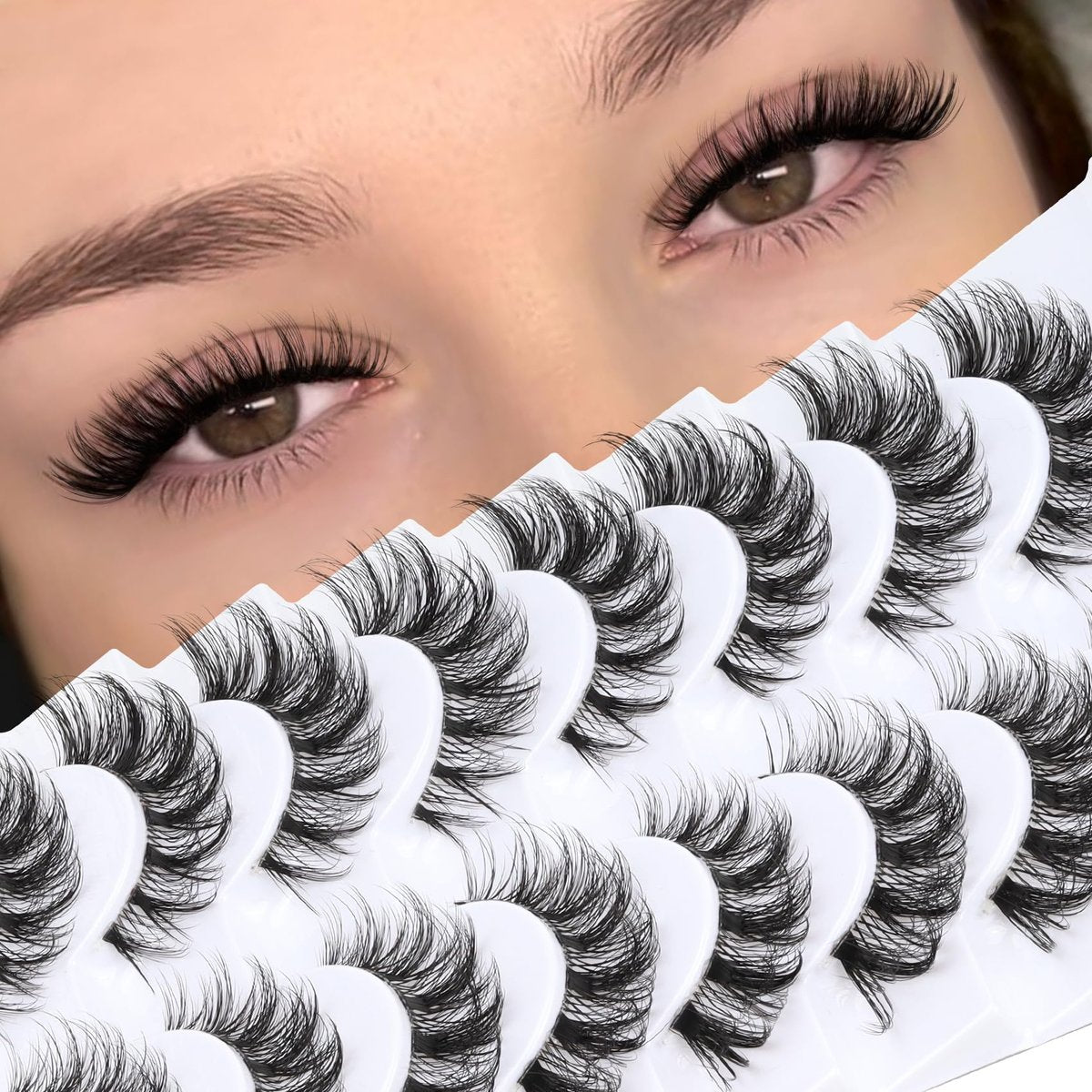 Veleasha Russian Strip Lashes with Clear Band – D Curl Faux Mink 10 Pairs (DT11) - görsel 1