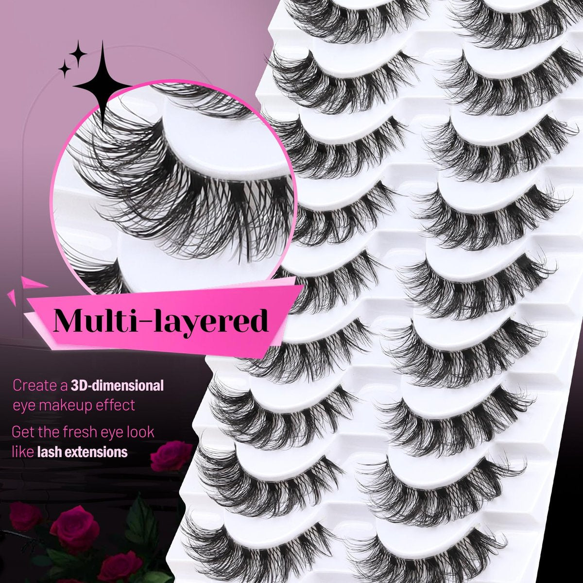 Veleasha Russian Strip Lashes with Clear Band – D Curl Faux Mink 10 Pairs (DT11) - görsel 11