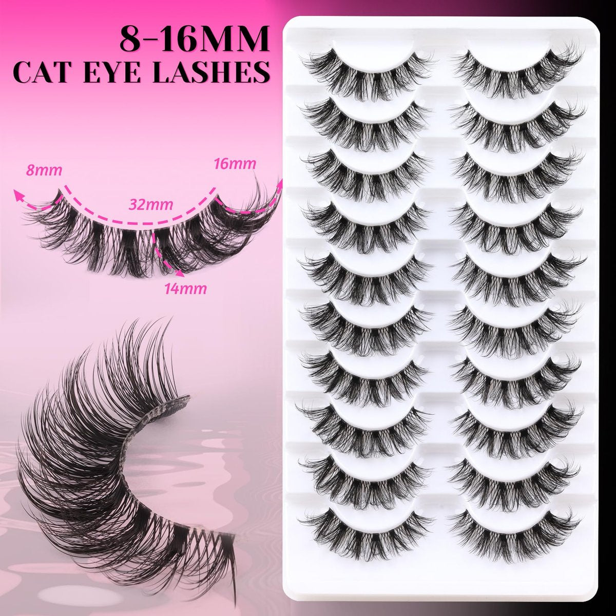Veleasha Russian Strip Lashes with Clear Band – D Curl Faux Mink 10 Pairs (DT11) - görsel 5
