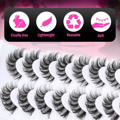 Veleasha Russian Strip Lashes with Clear Band – D Curl Faux Mink 10 Pairs (DT11)