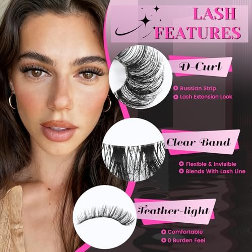 Veleasha Russian Strip Lashes with Clear Band – D Curl Faux Mink 10 Pairs (DT11) - görsel 4