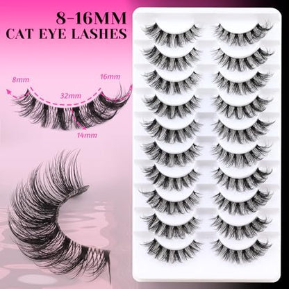 Veleasha Russian Strip Lashes with Clear Band – D Curl Faux Mink 10 Pairs (DT11)