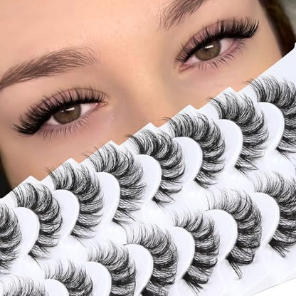 Veleasha Russian Strip Lashes with Clear Band – D Curl Faux Mink 10 Pairs (DT11)