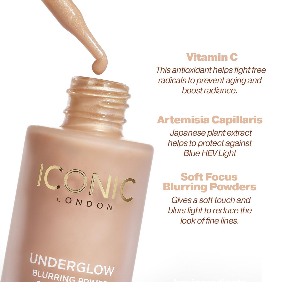 ICONIC LONDON Underglow Blurring Primer - Universal Shade, 0.91 Fl Oz - Cruelty-Free Vegan Makeup Primer for Radiant Glow Avelisse