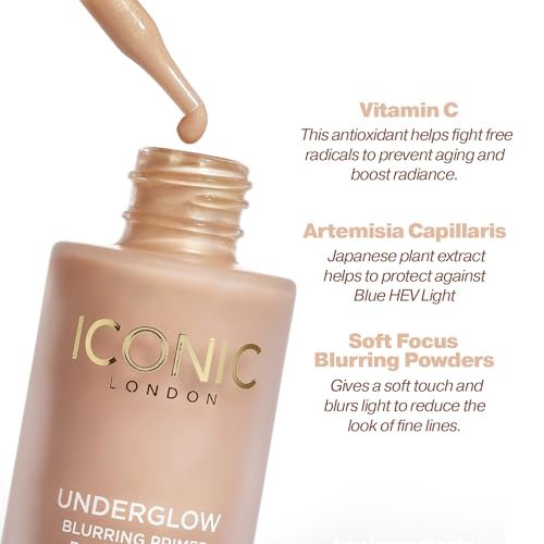 ICONIC LONDON Underglow Blurring Primer - Universal Shade, 0.91 Fl Oz - Cruelty-Free Vegan Makeup Primer for Radiant Glow Avelisse