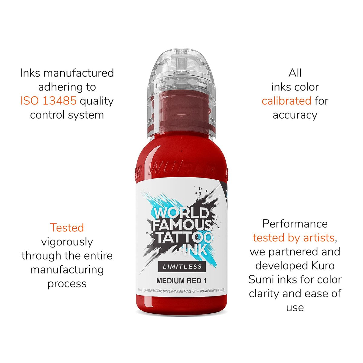 World Famous Tattoo Ink Limitless - Medium Red 1 - Professional Tattoo Ink & Supplies - Skin-Safe Permanent Tattooing - Vegan & Non-Toxic (1 oz) - görsel 12