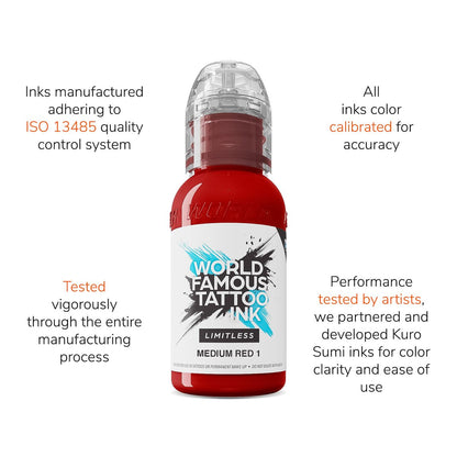World Famous Tattoo Ink Limitless - Medium Red 1 - Professional Tattoo Ink & Supplies - Skin-Safe Permanent Tattooing - Vegan & Non-Toxic (1 oz)