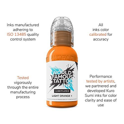 World Famous Tattoo Ink Limitless - Light Orange 1 - Professional Tattoo Ink, 1 oz - Vegan & Non-Toxic - görsel 12