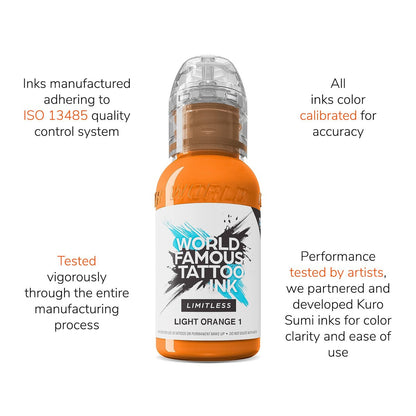 World Famous Tattoo Ink Limitless - Light Orange 1 - Professional Tattoo Ink, 1 oz - Vegan & Non-Toxic