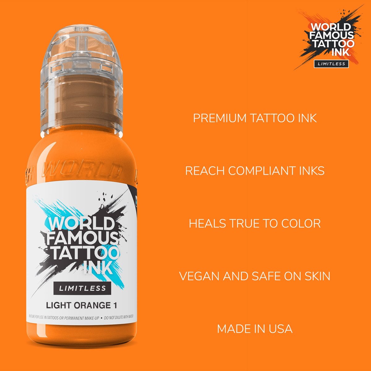 World Famous Tattoo Ink Limitless - Light Orange 1 - Professional Tattoo Ink, 1 oz - Vegan & Non-Toxic - görsel 3
