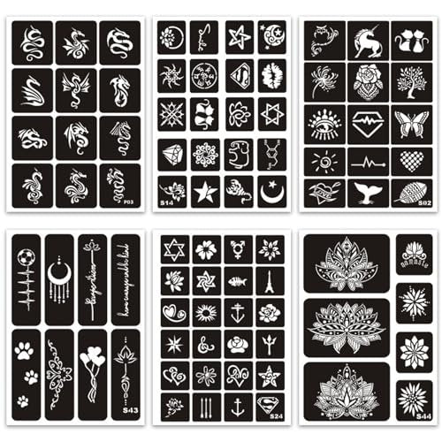 410+ PCS Temporary Tattoo Stencils Kit for Women, Girls, Kids – Henna & Glitter Airbrush Face Body Paint DIY - görsel 4