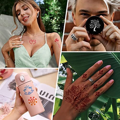 410+ PCS Temporary Tattoo Stencils Kit for Women, Girls, Kids – Henna & Glitter Airbrush Face Body Paint DIY
