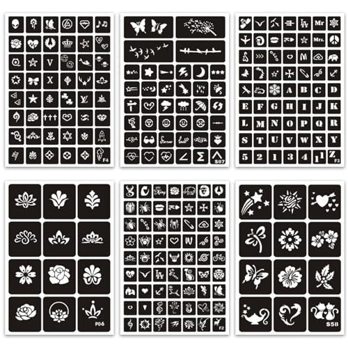 410+ PCS Temporary Tattoo Stencils Kit for Women, Girls, Kids – Henna & Glitter Airbrush Face Body Paint DIY - görsel 6