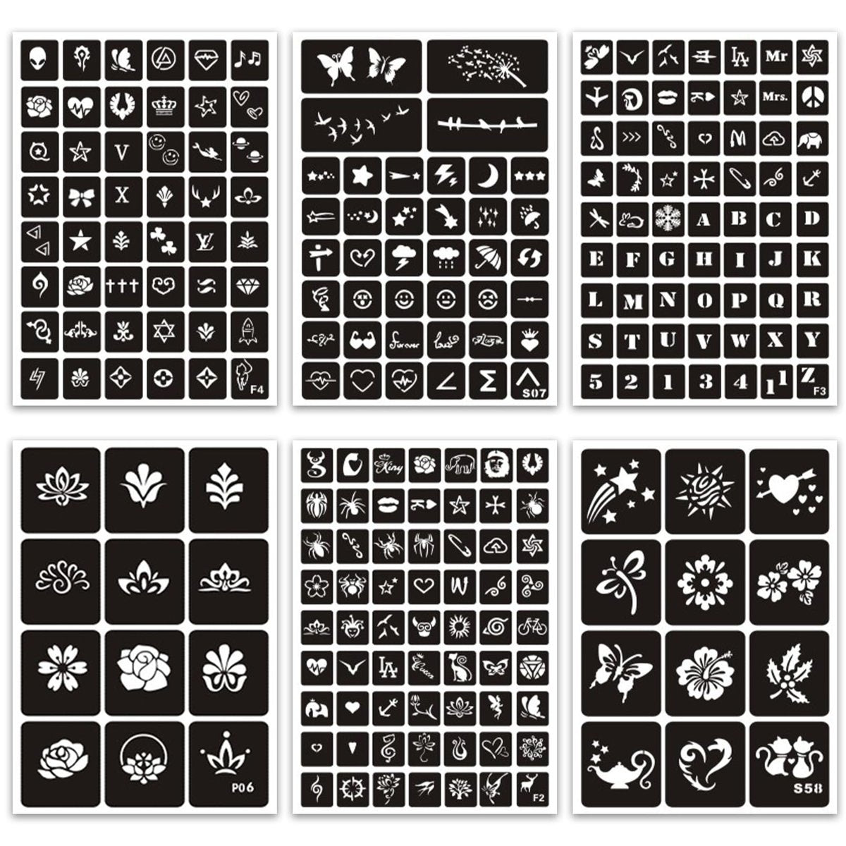 410+ PCS Temporary Tattoo Stencils Kit for Women, Girls, Kids – Henna & Glitter Airbrush Face Body Paint DIY - görsel 5