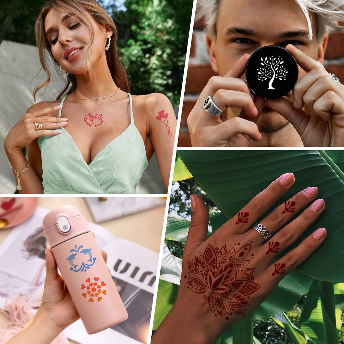 410+ PCS Temporary Tattoo Stencils Kit for Women, Girls, Kids – Henna & Glitter Airbrush Face Body Paint DIY - görsel 13