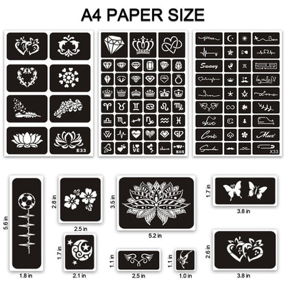 410+ PCS Temporary Tattoo Stencils Kit for Women, Girls, Kids – Henna & Glitter Airbrush Face Body Paint DIY