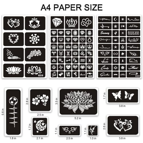 410+ PCS Temporary Tattoo Stencils Kit for Women, Girls, Kids – Henna & Glitter Airbrush Face Body Paint DIY - görsel 8