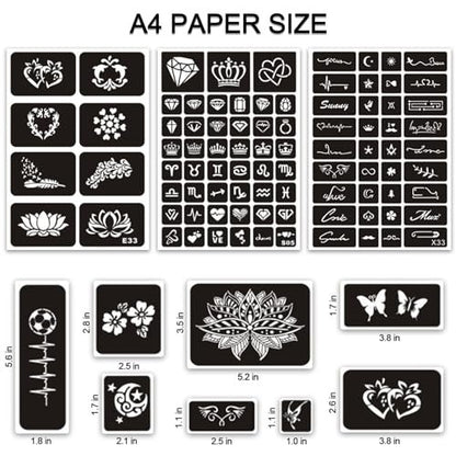410+ PCS Temporary Tattoo Stencils Kit for Women, Girls, Kids – Henna & Glitter Airbrush Face Body Paint DIY