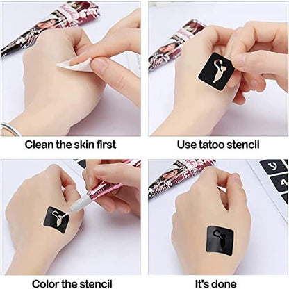 410+ PCS Temporary Tattoo Stencils Kit for Women, Girls, Kids – Henna & Glitter Airbrush Face Body Paint DIY