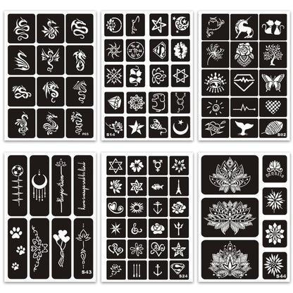 410+ PCS Temporary Tattoo Stencils Kit for Women, Girls, Kids – Henna & Glitter Airbrush Face Body Paint DIY