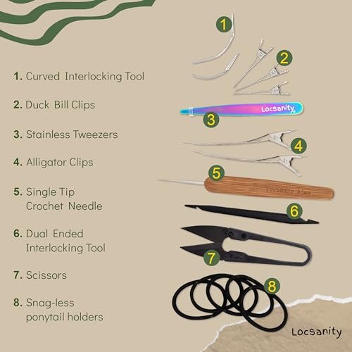 Locsanity Dreadlock Retightening & Interlocking Tool Kit for Sisterlocks - Dual-Ended Metal Crochet Needle for Microlocks, Small & Medium Locs Maintenance Avelisse
