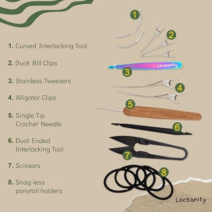Locsanity Dreadlock Retightening & Interlocking Tool Kit for Sisterlocks - Dual-Ended Metal Crochet Needle for Microlocks, Small & Medium Locs Maintenance Avelisse