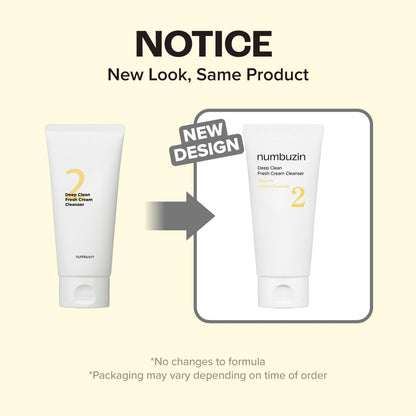 numbuzin No.2 Deep Clean Fresh Cream Cleanser - Gentle Exfoliating Foam Cleanser for Blackheads, Excess Oil & Dead Skin Cells, 4.05 fl. oz.