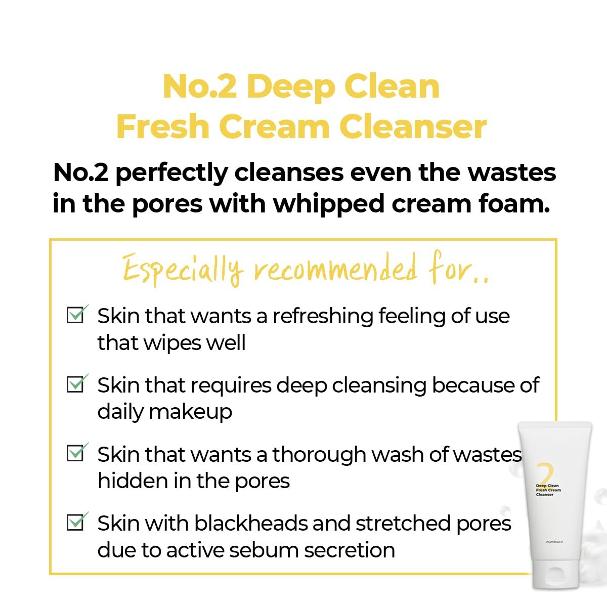 numbuzin No.2 Deep Clean Fresh Cream Cleanser - Gentle Exfoliating Foam Cleanser for Blackheads, Excess Oil & Dead Skin Cells, 4.05 fl. oz. - görsel 13