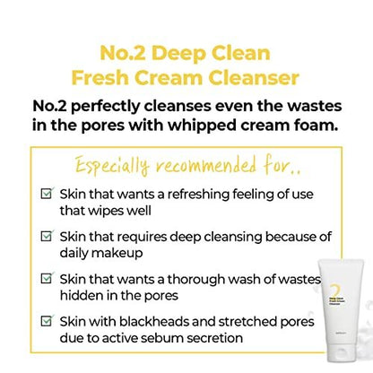 numbuzin No.2 Deep Clean Fresh Cream Cleanser - Gentle Exfoliating Foam Cleanser for Blackheads, Excess Oil & Dead Skin Cells, 4.05 fl. oz.