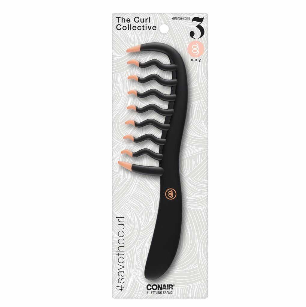 Conair Curly Hair Comb – Black & Pink, Gentle Detangling for Curly Hair - görsel 2