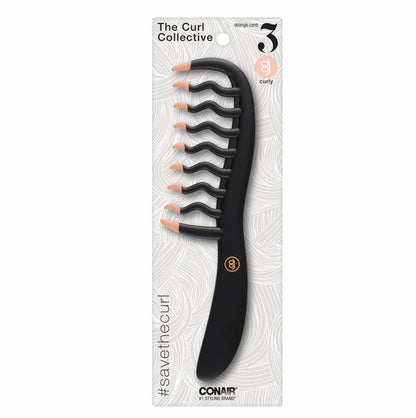 Conair Curly Hair Comb – Black & Pink, Gentle Detangling for Curly Hair