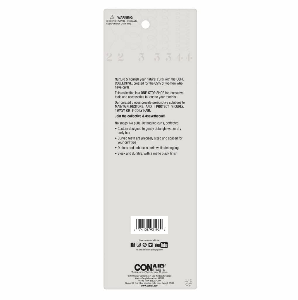 Conair Curly Hair Comb – Black & Pink, Gentle Detangling for Curly Hair - görsel 4
