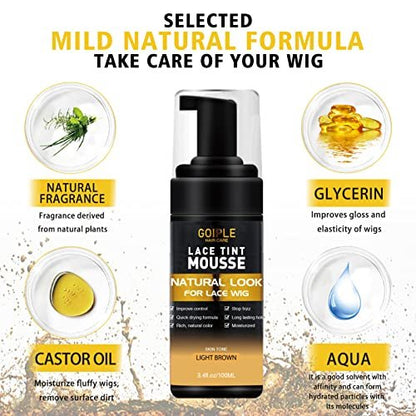 Lace Tint Melting Mousse for Women's Toupees, Hairpieces and Wigs - Natural Finishing Color, Wig Glue and Tool Set (Light Brown) Avelisse